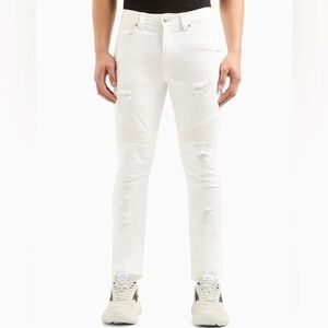 🅽🅴🆆 Armani Exchange skinny biker distressed white jeans, size 27
